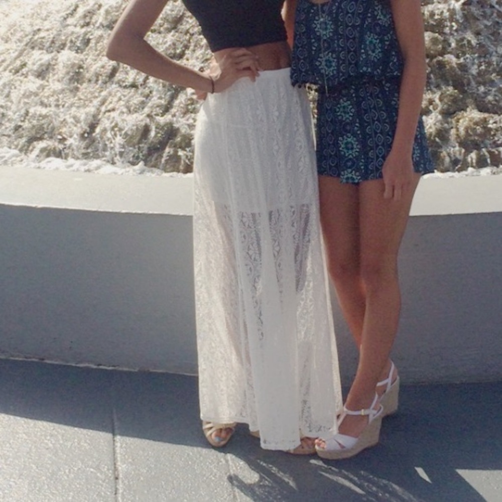 Long, white lacy skirt